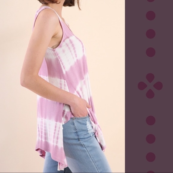 Tie Dye Ruffle Hem Tunic Tank Top Purple - Picture 4 of 5